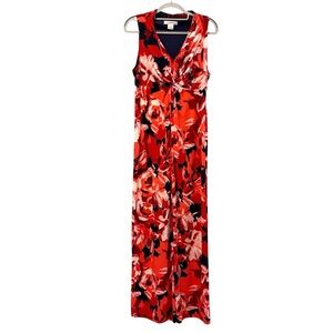 Liz‎ Claiborne Sleeveless V-Neck Maxi Dress Knitted Bust Red Floral Size Small